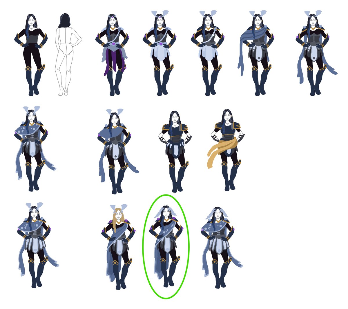 PearlescentMoon's tweet photo. Fun info post!
I went through and designed the clothing for my Pantheon character and landed on what is shown after quite a few iterations!
@marblegroves did an amazing job interpreting my colour blobs and illustrating that into the beautiful piece shown in announcements. 🥰 https://t.co/Ib447rVlxK