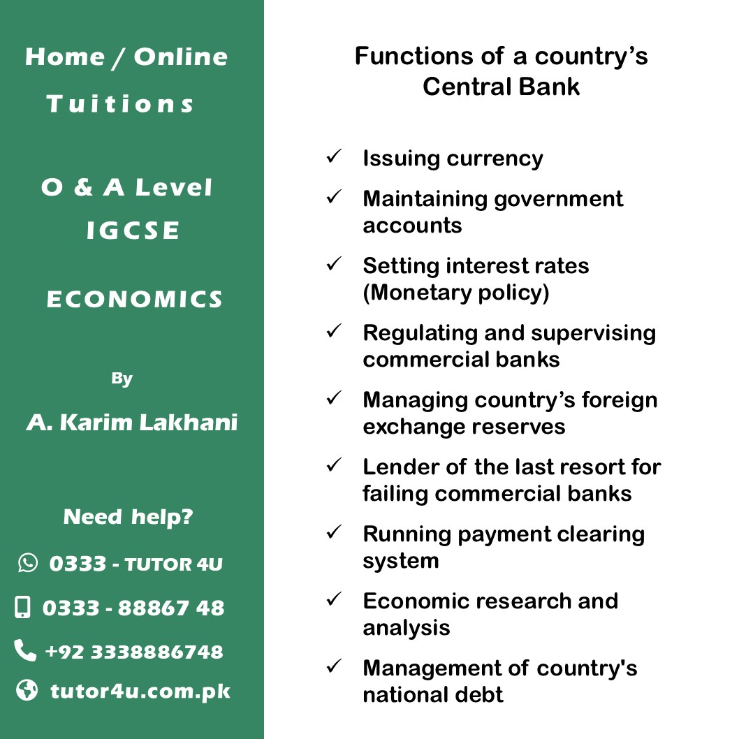 Tutor4Upk's tweet photo. Functions of a country's Central Bank :

Issuing currency
Maintaining government accounts
Setting interest rates (Monetary policy)
Regulating and supervising commercial banks
Managing country's foreign exchange reserves
Lender of the last resort for failing commercial banks https://t.co/1pC1owMJHX