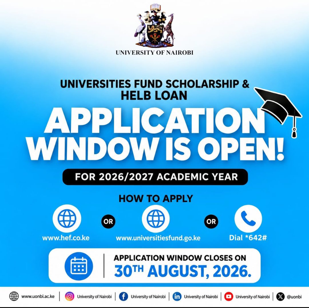 UoNbuiltenviron's tweet photo. Congratulations to the 10,244 students joining @uonbi!
Your journey starts now. Secure your funding by applying for the Universities Fund Scholarship and HELB Loan via https://t.co/ucqPDtWa5y, https://t.co/q88nWI9C2Y, or simply dial *642#.
#KaribuUoN #StudyAtUoN #WeAreUoN https://t.co/tKvhTFl334