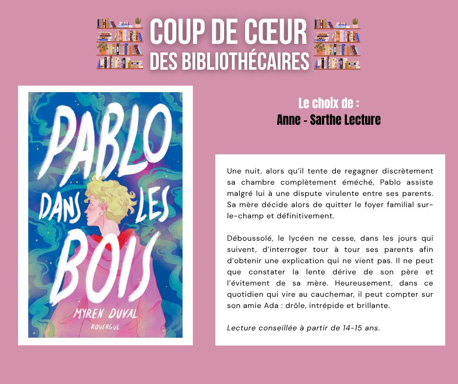 lasarthe_72's tweet photo. [𝐌𝐞𝐫𝐜𝐫𝐞𝐝𝐢𝐒𝐚𝐫𝐭𝐡𝐞𝐋𝐞𝐜𝐭𝐮𝐫𝐞] 𝐂𝐨𝐮𝐩 𝐝𝐞 𝐜œ𝐮𝐫 𝐝𝐞𝐬 𝐛𝐢𝐛𝐥𝐢𝐨𝐭𝐡𝐞́𝐜𝐚𝐢𝐫𝐞𝐬 💚

Tout au long de l’été, découvrez les coups de cœur des bibliothécaires et agents du réseau Sarthe Lecture.

💡 Cette semaine, Anne vous recommande le livre "Pablo dans les bois" de Myren Duval.

👉 À retrouver sur le site de Sarthe Lecture : https://t.co/fJEHaQfpPv