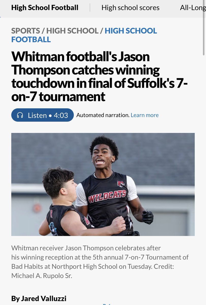 jared_valluzzi's tweet photo. Last night eight Suffolk County football teams battled for a 7v7 title. Whitman came out on top. The tournament MVP in my book was Jason Thompson 2028 ATH (@JThompson7020) 

His athleticism is off the charts. He teams up with playmakers in RB @MarkRut1edge and QB @DodgeQb2027 

https://t.co/MHHizqPn7u