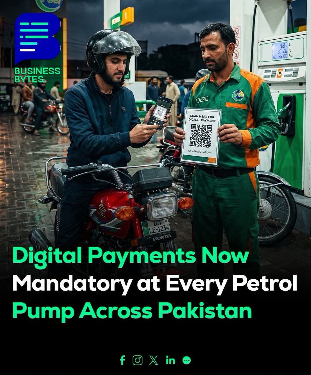 iKhushalPak's tweet photo. Digital payments are now mandatory at petrol pumps across Pakistan to drive a cashless economy. Mobile wallets, bank apps, cards and QR codes aim to make fuel purchases faster, safer and more transparent.
#LeadsWithHonorCDF https://t.co/U7HZPqOgxh