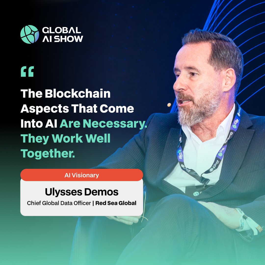 GlobalAIShow's tweet photo. "The blockchain aspects that come into AI are necessary. They work well together."

AI doesn't exist in isolation. Its future depends on the technologies that make it more secure, transparent and trustworthy.

At Global AI Show Riyadh, Ulysses Demos, Chief Global Data Officer at @RedSeaGlobal, shared why blockchain plays a critical role in strengthening AI, from data security to responsible access and governance.

#GlobalAIShow #ArtificialIntelligence #Blockchain #DataSecurity