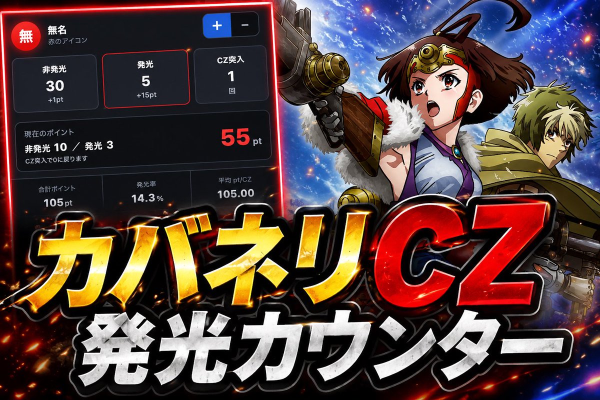 mumeipachisuro's tweet photo. [カバネリCZカウンター作りました]

海門のCZ判別でカチカチして数値化するの面倒くないですか？

AIで専用カウンターのテスト版を作ってみたのでシェアします🫡

発光率とCZの平均ptがすぐ可視化できて便利🙌

興味あればホーム画面に追加で使ってみてください🙏

👇
https://t.co/tkPkXalaKm https://t.co/kxe5P5aofh