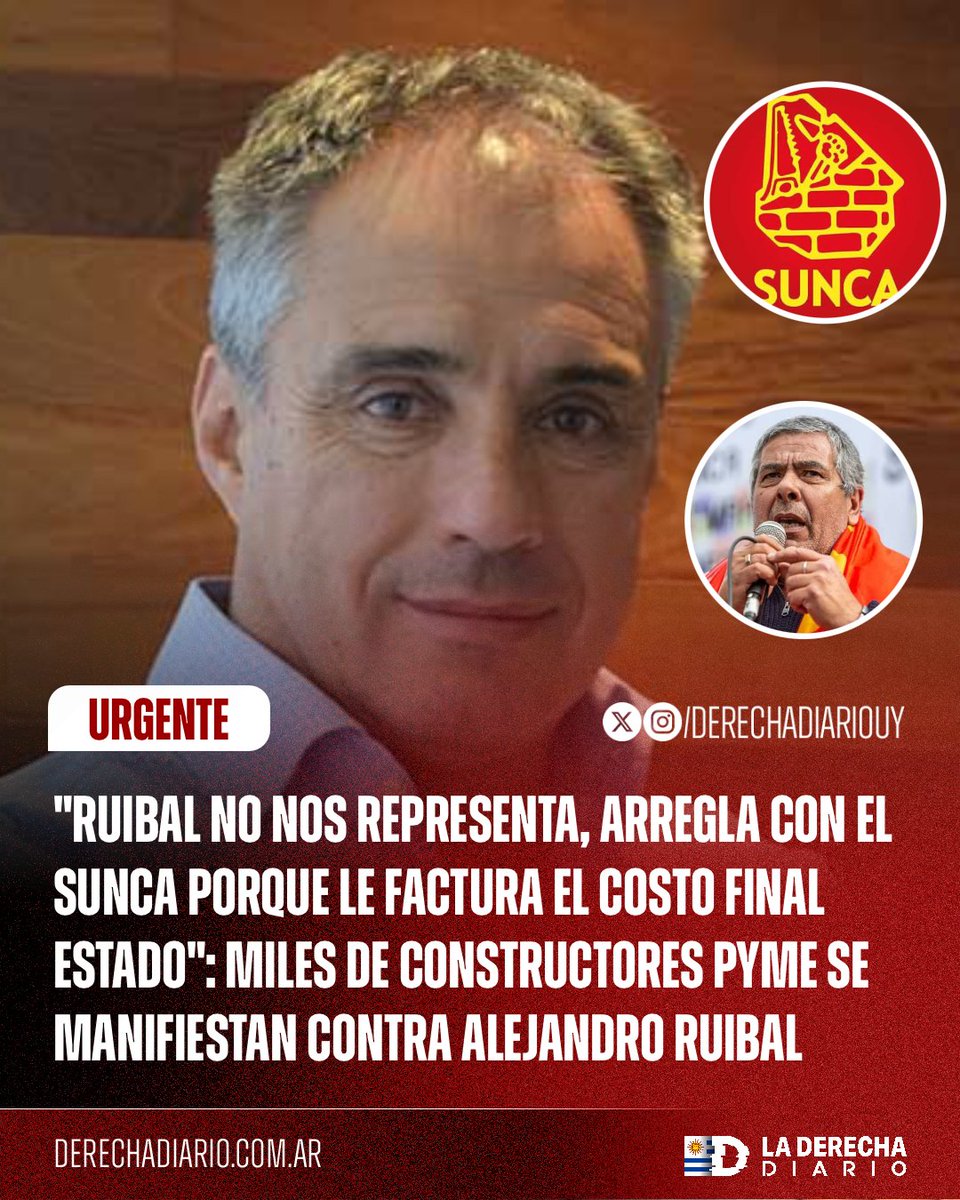 DerechaDiarioUY's tweet photo. 🇺🇾 | RUIBAL NO REPRESENTA A LOS CONSTRUCORES: Miles de constructores, que a diferencia de Alejandro Ruibal, le facturan a privados y no al Estado, se manifiestan en redes sociales contra el presidente de la CUDC.

‼️ Ruibal pactó con el SUNCA para reducir la jornada laboral sin reducción de salario, algo que a las empresas gigantes que le facturan al Estado no les afecta pero destruiría completamente a las pequeñas y medianas construtoras que tienen clientes privados, encareciendo aún más el precio de la vivienda.