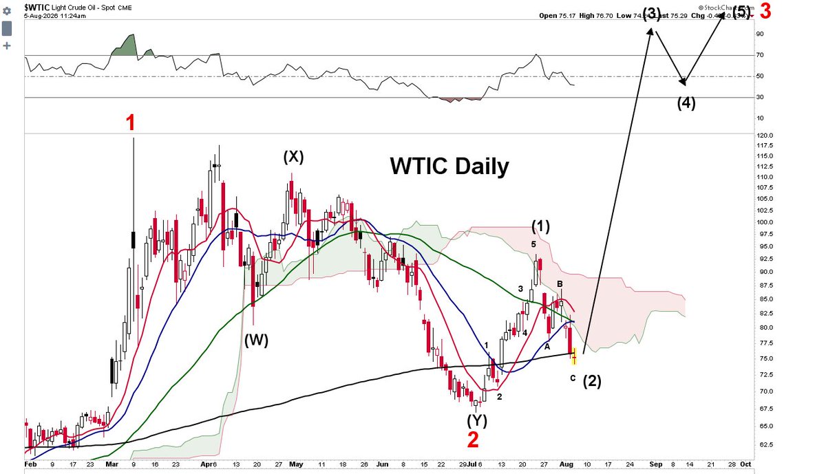 King0ftheCharts's tweet photo. .
OIL SHOCK COMING - WAVE 3 ABOUT TO START

Crude Oil will likely bottom this week. Possibly today. Crude Oil is about to move into wave 3. This suggests that the U.S. could move forward with a massive attack on Iran very soon. As soon as  this weekend or next week or the following weekend. I'll be talking about my alternative Crude OIl Elliott Wave count later in today's video. 

#oil #Iranwar $USO $SPX $SPY $QQQ $NDX $OILK $DBO