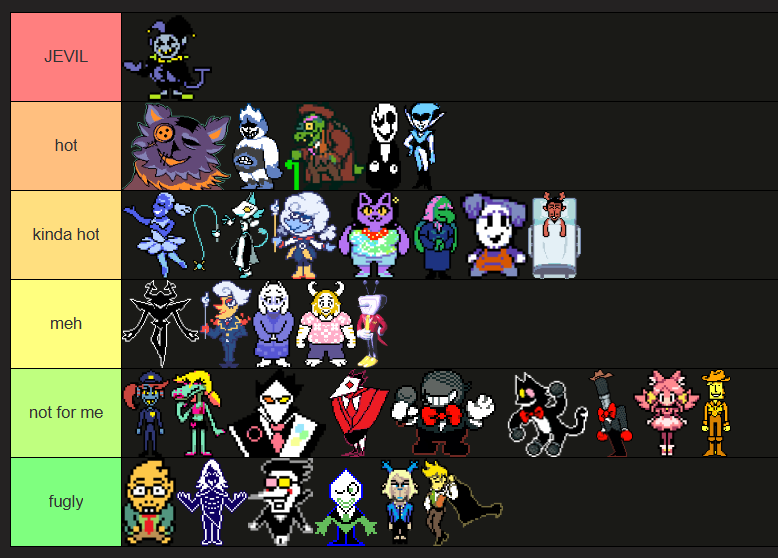 jevil_fucker's tweet photo. deltarune tierlist based on how hot they are FOR ME https://t.co/QHWk35iX8h
