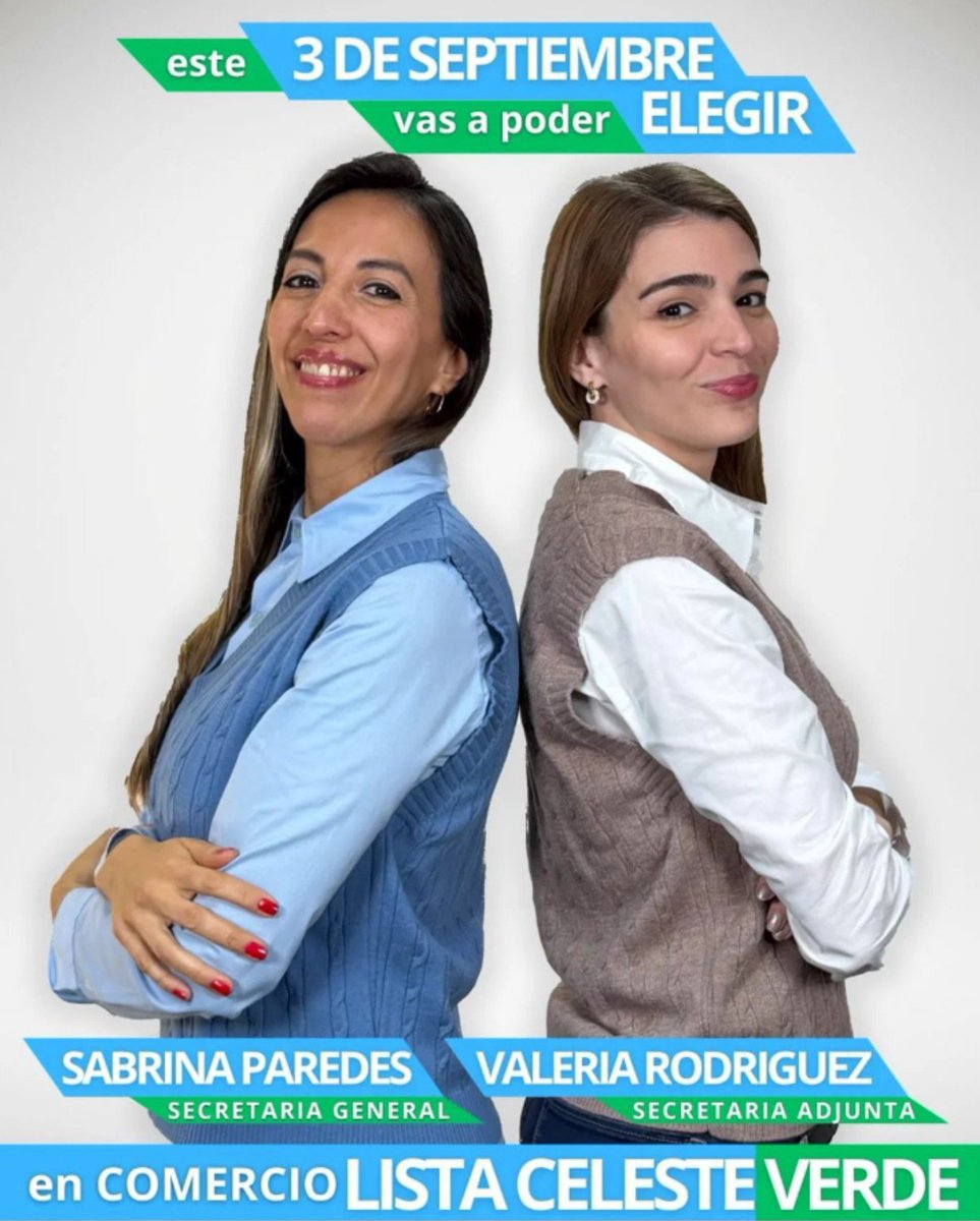 turco630's tweet photo. 3 de septiembre elegimos la conducción del #SEC 🗳️
🔸Lista #CelesteVerde – Sabrina Paredes
🔸#ListaAzul – Armando Cavalieri
Tu participación es fundamental. Hacé oír tu voz en las urnas.
El futuro de nuestro #sindicato lo decidimos entre todos y todas. ¡Votá!
#COMERCiO
#CABA https://t.co/wen4JXVKQ2