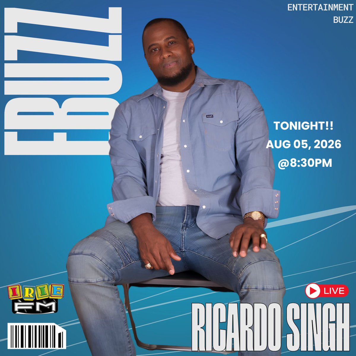 IRIE_FM's tweet photo. Catch @iamricardosinghh live on #EntertainmentBuzz (#EBuzz) at 8:30 PM — raw, real, &amp; full of headline moments you don’t want to miss.
Lock in with @KshemaF &amp; @DJBonesJa for the hottest stories, big energy &amp; must-hear conversation, only on #IRIEFM. Tune in &amp; turn it up! https://t.co/fxz9dN5Vpl