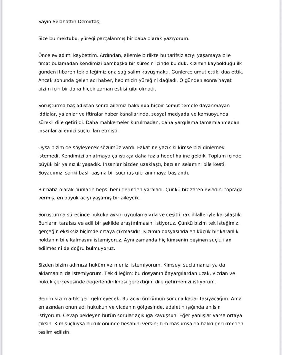 rojdaaltintas's tweet photo. Narin Güran’ın babası Arif Güran’ın Selahattin Demirtaş’a gönderdiği o mektup: https://t.co/OuPGCwej1w