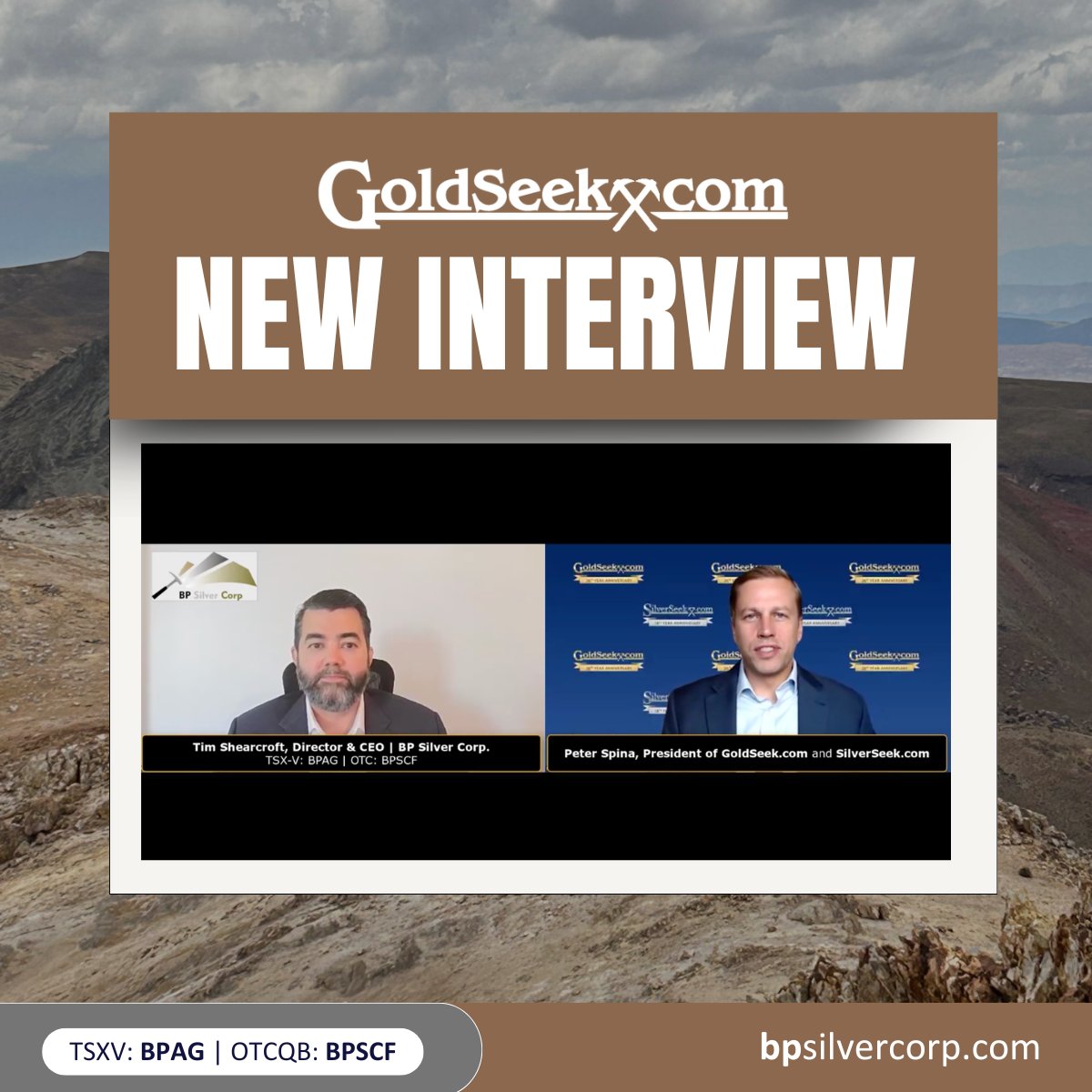 BPSilverCorp's tweet photo. 🎥 NEW INTERVIEW: CEO Tim Shearcroft joined Peter Spina of @goldseek to discuss BP Silver's latest surface sampling results, the expanding Jalsuri target cluster, and what's next as Phase 2 drilling advances at Cosuño.

Watch Here: https://t.co/m0uVdyQMbK

$BPAG $BPSCF https://t.co/WIIj8XPhkb