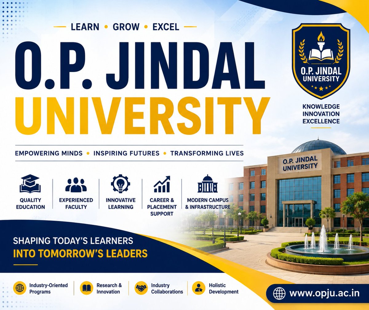 EduResultPortal's tweet photo. 🎓 Build your future with O.P. Jindal University!

Quality education, experienced faculty, modern infrastructure, research-driven learning, and strong placement support make it a great choice for aspiring students.

#OPJindalUniversity #HigherEducation #Admissions #StudyInIndia # https://t.co/fnBpURCGav