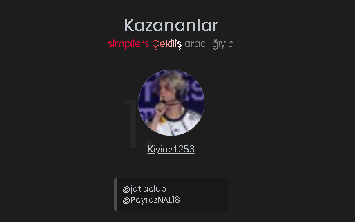 jatiaclub's tweet photo. 🎉 8.900 VP Çekiliş Sonuçları!

🏆 Kazanan: @Kiyine1253 
🔄 Yedek Kazanan: @KairuVL 
Kazananın 24 saat içinde bizimle iletişime geçmesini bekliyoruz. Dönüş yapılmaması durumunda ödül yedek kazanana aktarılacaktır.

Katılan herkese teşekkürler! Yakında yeni çekilişler, etkinlikler ve turnuvalarla devam ediyoruz. ❤️