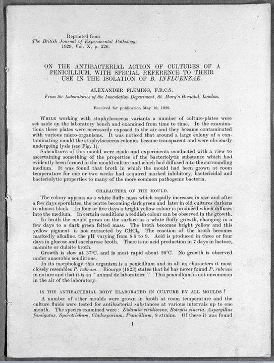 NobelPrize's tweet photo. In 1929, Alexander Fleming published his paper outlining the antibacterial properties of penicillin, and began the era of antibiotics.

Read the Nobel Prize laureate's full article online: https://t.co/fPKDufTlbD https://t.co/Rk403BUaNV