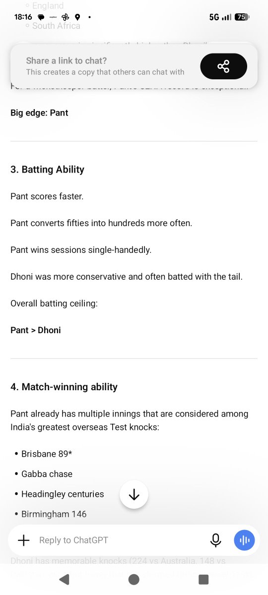 vipul1022's tweet photo. @akshitaa98 ok, so compare

dhoni Saab ka test average
away record / sena record
contribution in test wins

as a player dhoni is reasonably inferior to pant in tests https://t.co/Gn2ZeE0kfW