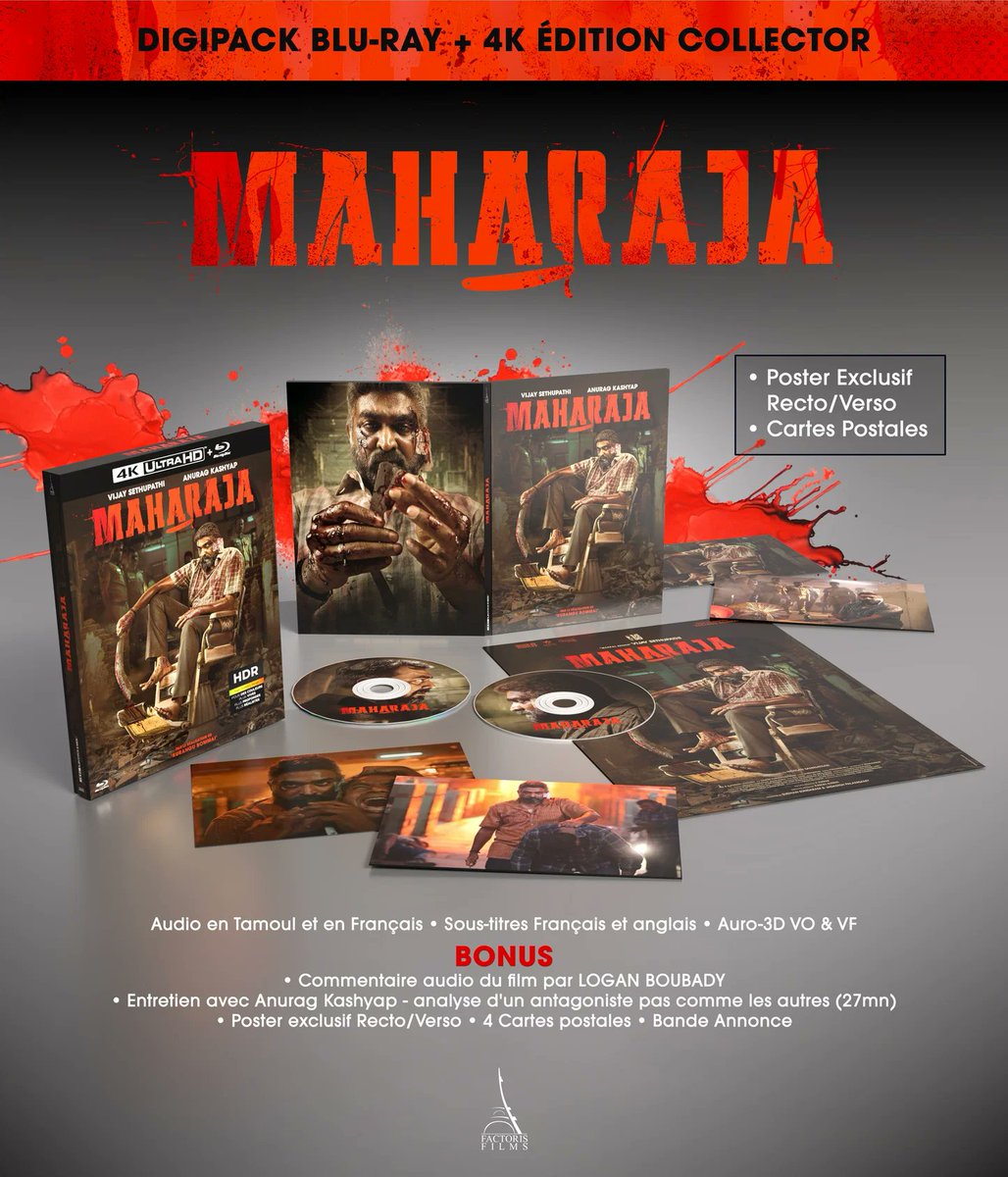 factorisfilms's tweet photo. DATE DE SORTIE : 28/10/26

MAHARAJA
4K Ultra HD HDR10 + Blu-ray - Pré-commande
https://t.co/2elYMaL8Em

Commentaire audio du film par LOGAN BOUBADY
Entretien avec Anurag Kashyap (27mn)
Poster Exclusif Recto / Verso
4 photos
Trailer

#Indiancinema #Maharaja #bluray #4k #4kultraHD https://t.co/lwHOHWPdOI