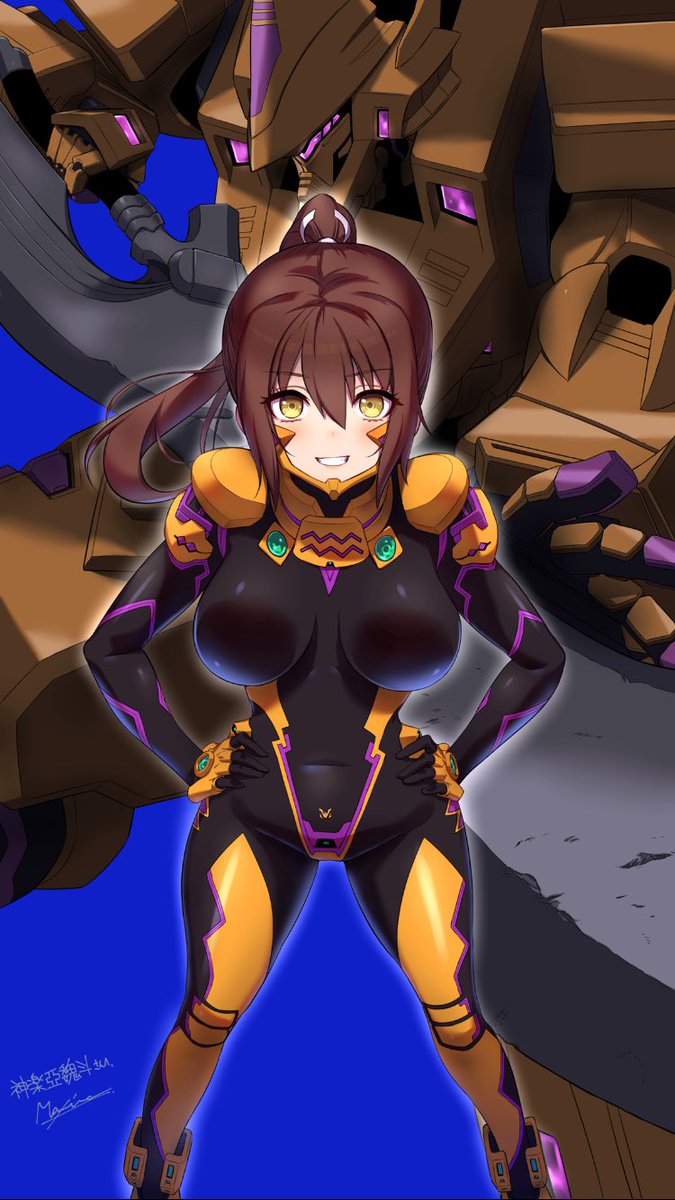 Raven00F's tweet photo. 蒔島梓(@azusa_maxima)先生に依頼させていただいた、篁唯依の娘という設定のオリキャラの「篁 亞唯弥(あゆみ)」と搭乗機"翔鶴"のイラストが納品されました！
新世代という言葉がピッタリな最高なイラストです！
ありがとうございました！
 #マブラヴskeb部 https://t.co/nsXtPSMPlG