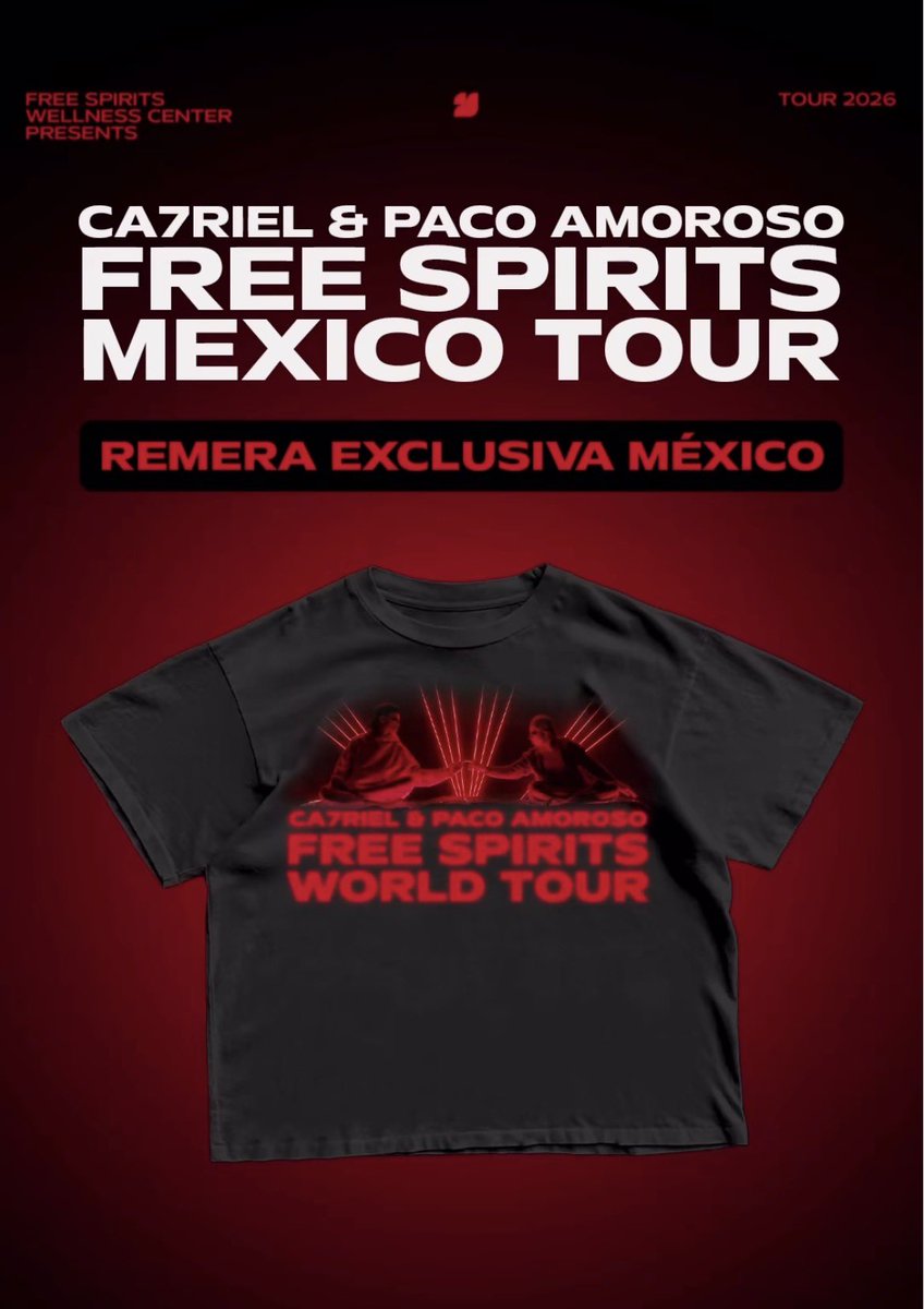 CA7OPACOCRAVE's tweet photo. Hoy es el Pop Up de CA7RIEL &amp; Paco Amoroso en Ciudad de México. Medios de comunicación informan que habrá un CD a la venta (no confirmado)  y Free Spirits confirma mercancía exclusiva para los asistentes como una camisa! https://t.co/ZrxuEPhFQS