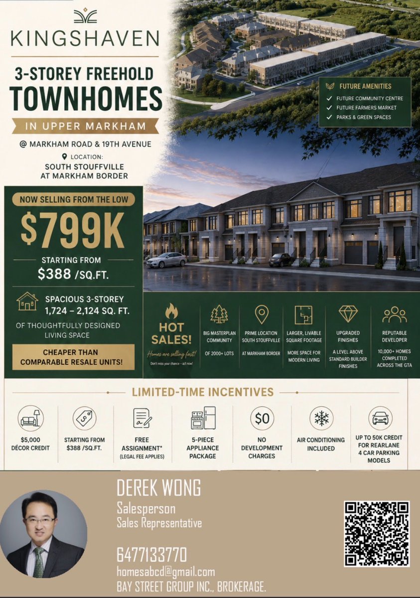 promocondo's tweet photo. Now Selling from the low $799,000, 📐 Spacious 3-storey freehold townhomes with 1,724–2,124 sq. ft. of thoughtfully designed living space. It is cheaper than the comparable resale units.

📅 Summer 2028 Occupancy
Call 6477133770 https://t.co/5FcPNlEEc5