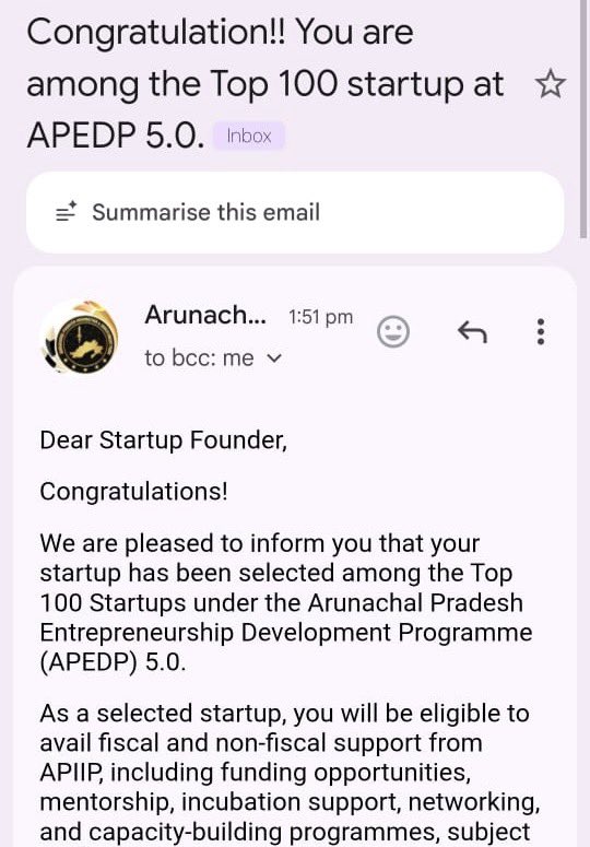 BeeSolutionsAR's tweet photo. We’re excited to share that Bee Solutions has been selected among the Top 100 Startups under the Arunachal Pradesh Entrepreneurship Development Programme (APEDP) 5.0.

This is just the beginning.

Thank you to everyone who has believed in us. 🐝 https://t.co/ycALVkyq0e