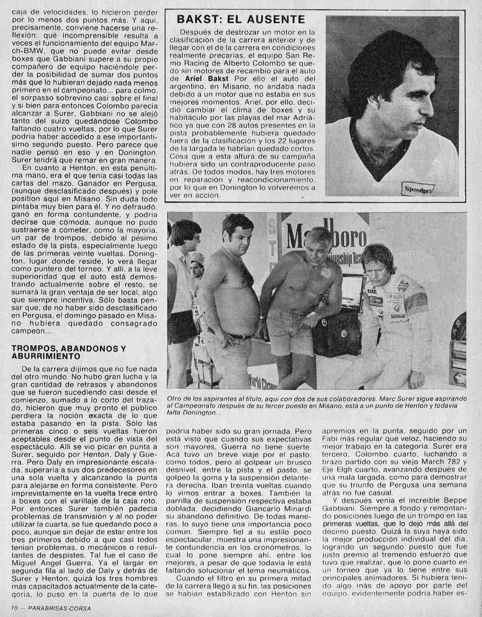 PatoG82's tweet photo. 🇮🇹 5 de Agosto de 1979, La F2 Europea corría en Misano 🏁

🇦🇷 Suerte dispar para los argentinos. Miguel A. Guerra tercero en Qualy y abandono. Juan M. Traverso 4° y sumando puntos y Osvaldo López 9° 

🏆 Ganaba Brian Henton con Ralt/Hart.

📝 Revista Corsa https://t.co/IoX9ECRkFp