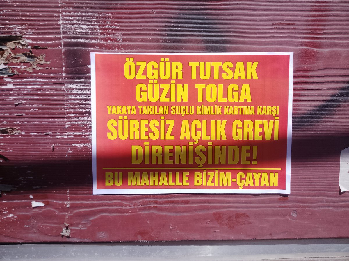 cayanbizim's tweet photo. BU MAHALLE BİZİM-ÇAYAN
Özgür tutsak Güzin Tolga yakaya takılan suçlu kimlik kartına takılan suçlu kimlik kartına karşı süresiz açlık grevi dirişinde @3tayadliaileler @yildizmodatoly8 @KadikyHalkx7 @halkingucu_tv35 @sariGazi0 https://t.co/Aron0C9RFG
