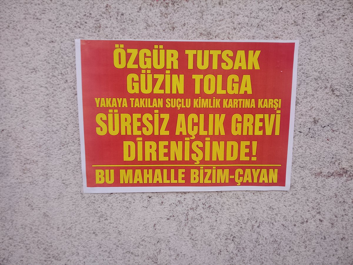 cayanbizim's tweet photo. BU MAHALLE BİZİM-ÇAYAN
Özgür tutsak Güzin Tolga yakaya takılan suçlu kimlik kartına takılan suçlu kimlik kartına karşı süresiz açlık grevi dirişinde @3tayadliaileler @yildizmodatoly8 @KadikyHalkx7 @halkingucu_tv35 @sariGazi0 https://t.co/Aron0C9RFG