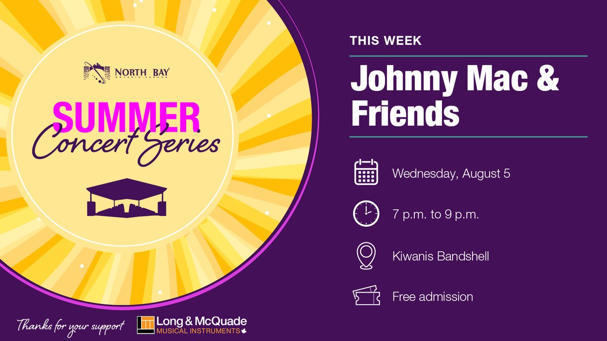 cityofnorthbay's tweet photo. Summer evenings are made for live music!

Join us tonight from 7 to 9 p.m. at the Kiwanis Bandshell as Johnny Mac &amp; Friends perform as part of the 2026 Summer Concert Series. Admission is free and everyone is welcome.

View the full summer lineup at https://t.co/vvQis4eyoH. https://t.co/IUxhIzQhOs