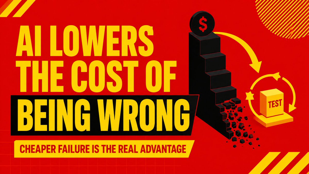 AIBuiltAI's tweet photo. AI doesn’t just lower the cost of work. It lowers the cost of being wrong.

A failed idea used to waste months, payroll, and momentum.

Now you can prototype it, test the risky assumptions, and kill it before it becomes an expensive mistake.

Faster building is useful.
Cheaper failure is the real advantage.

Start or lose?