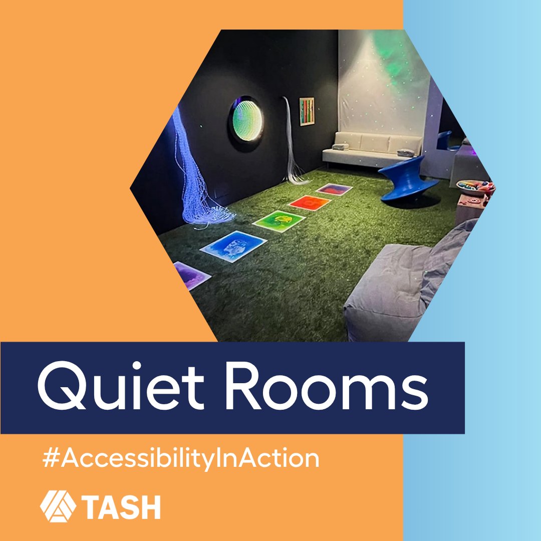 TASHtweet's tweet photo. Quiet rooms and sensory-friendly spaces are designed to reduce noise, bright lights, and other sensory input, creating a calming environment for people with autism, PTSD, anxiety, sensory sensitivities, and others who may need a break from overstimulation.

#SensoryFriendly #TASH https://t.co/tH4TeYVXDb