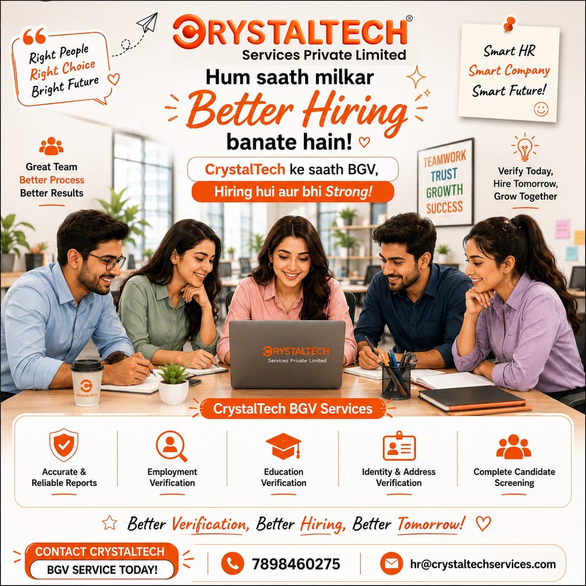 crystaltech_ltd's tweet photo. ๐ Build a Stronger Workforce with CrystalTech BGV Services!
#CrystalTech #BGVServices #BackgroundVerification #EmploymentVerification #EducationVerification #IdentityVerification #AddressVerification #CandidateScreening #SmartHiring #HRSolutions #Recruitment #HiringProcess https://t.co/zMlwxzIwei