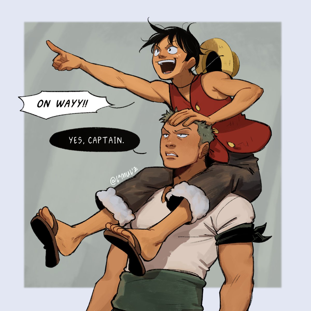 lamuliz's tweet photo. he likes climbin on zoro #ONEPIECE〜 #zoro #luffy https://t.co/YJW0ksQA2l