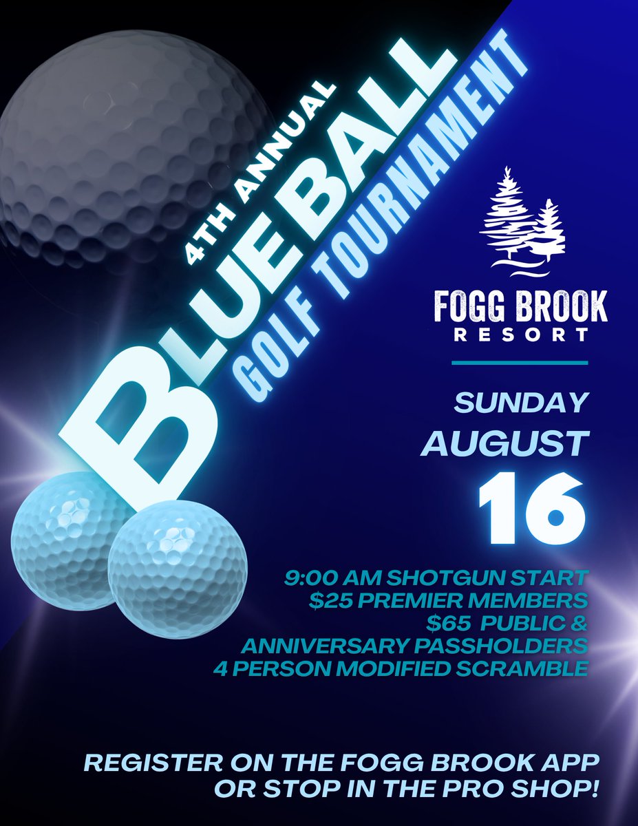 FoggBrookResort's tweet photo. 🔵 Blue Ball Tournament – August 16! ⛳

One of our favorite tournaments of the season is just around the corner! https://t.co/FQO8fFyBUe