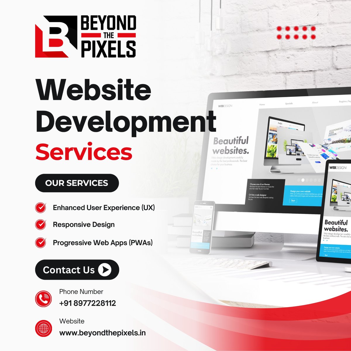 Teambeyondpixel's tweet photo. Your website is your best salesperson working 24/7.

Build one that's:
✅ Fast
✅ Responsive
✅ Secure
✅ Beautiful
✅ Built for growth

Beyond The Pixels creates websites that leave a lasting impression.

📞 +91 8977228112
🌐 https://t.co/pX5KadFMxZ

#WebDevelopment #Startup https://t.co/F5e9vb58DH