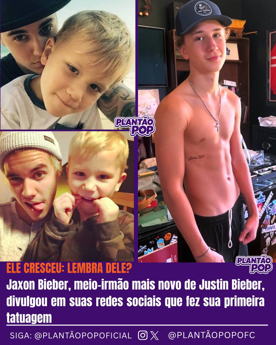 plantaopopofc's tweet photo. ELE CRESCEU: LEMBRA DELE?
Jaxon Bieber, meio-irmão mais novo de Justin Bieber, divulgou em suas redes sociais que fez sua primeira tatuagem! https://t.co/qEKuFXgFwf