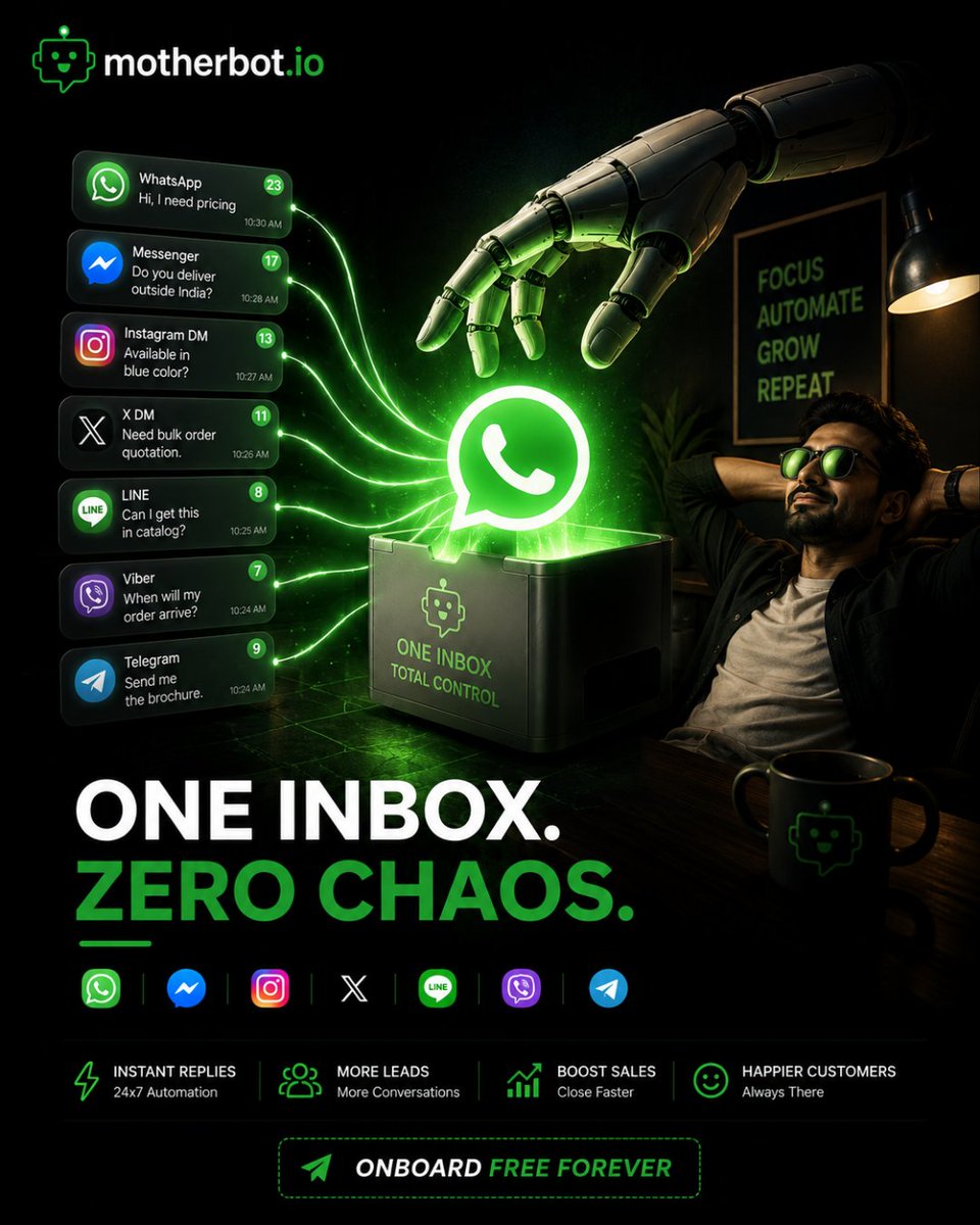 motherbot_io's tweet photo. Customer kahin bhi aaye.
Inbox sirf ek hona chahiye. 💚

#OneInbox #ZeroChaos #MotherBot #WhatsAppBusiness #WhatsAppAutomation https://t.co/xwrwgmEswy