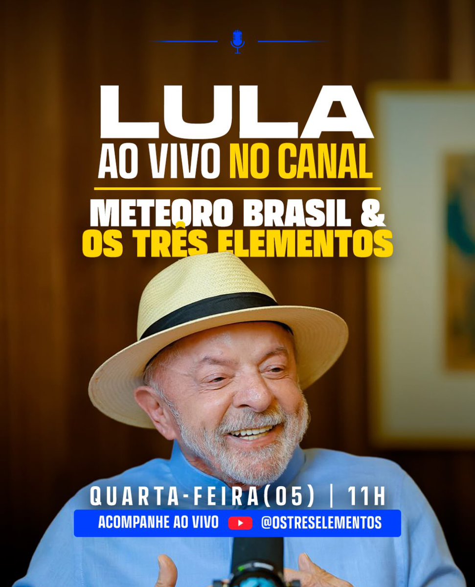 lazarorosa25's tweet photo. 🚨 ATENÇÃO, MILITÂNCIA! Daqui a pouco (11:00) o presidente Lula vai estará ao vivo no canal Meteoro Brasil e Os Três Elementos. 

BORA COMPARTILHAR! https://t.co/JvCDjppC1e