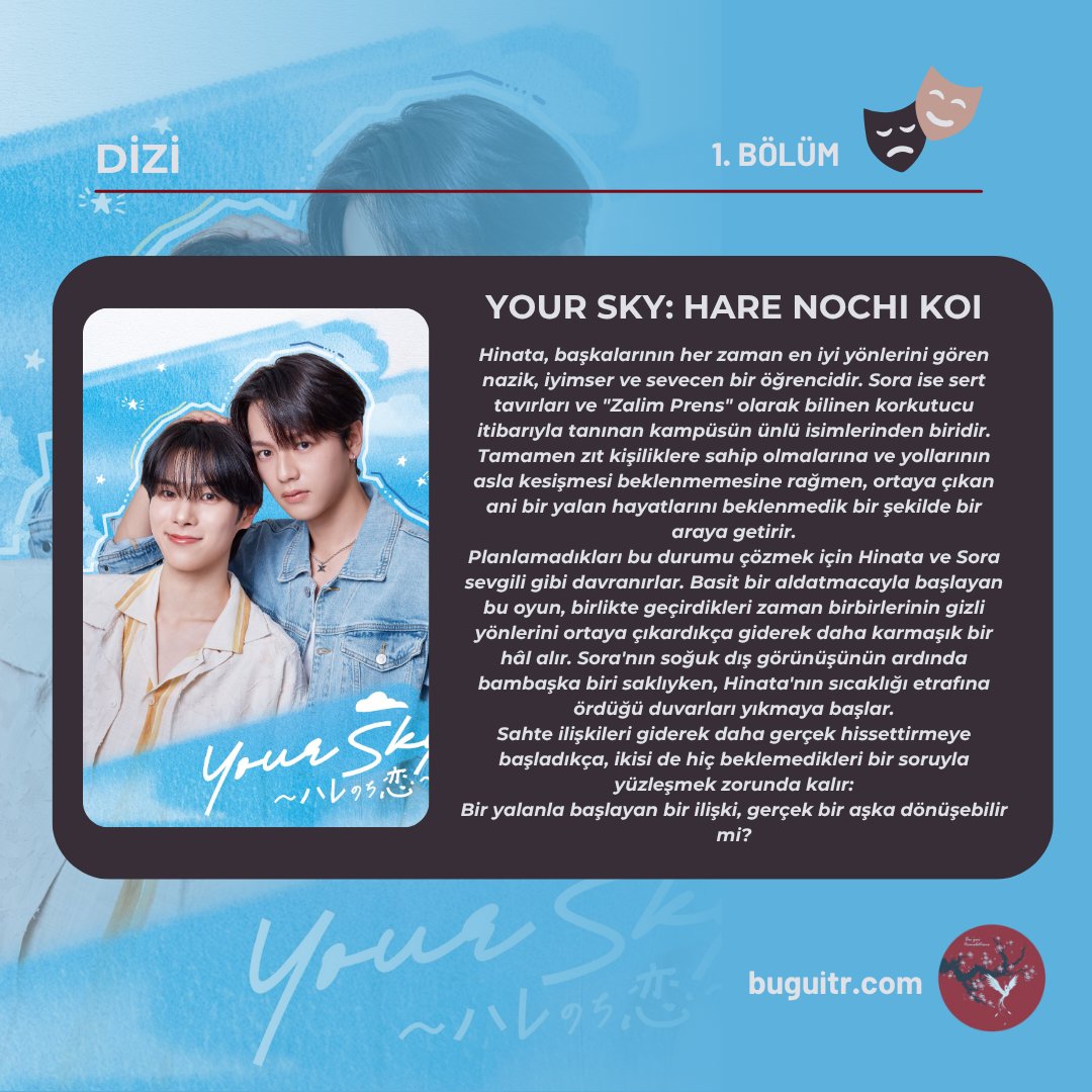 Bugui_tr's tweet photo. 🌈 YENİ DİZİ 🌸

• YOUR SKY: HARE NOCHI KOI • 1. BÖLÜM • 

Çeviri: @haitangyon 

#YourSkyHareNochiKoi

Keyifli Seyirler 🩵
🔗: https://t.co/FNbV6i5X3o https://t.co/czLndBA6eR