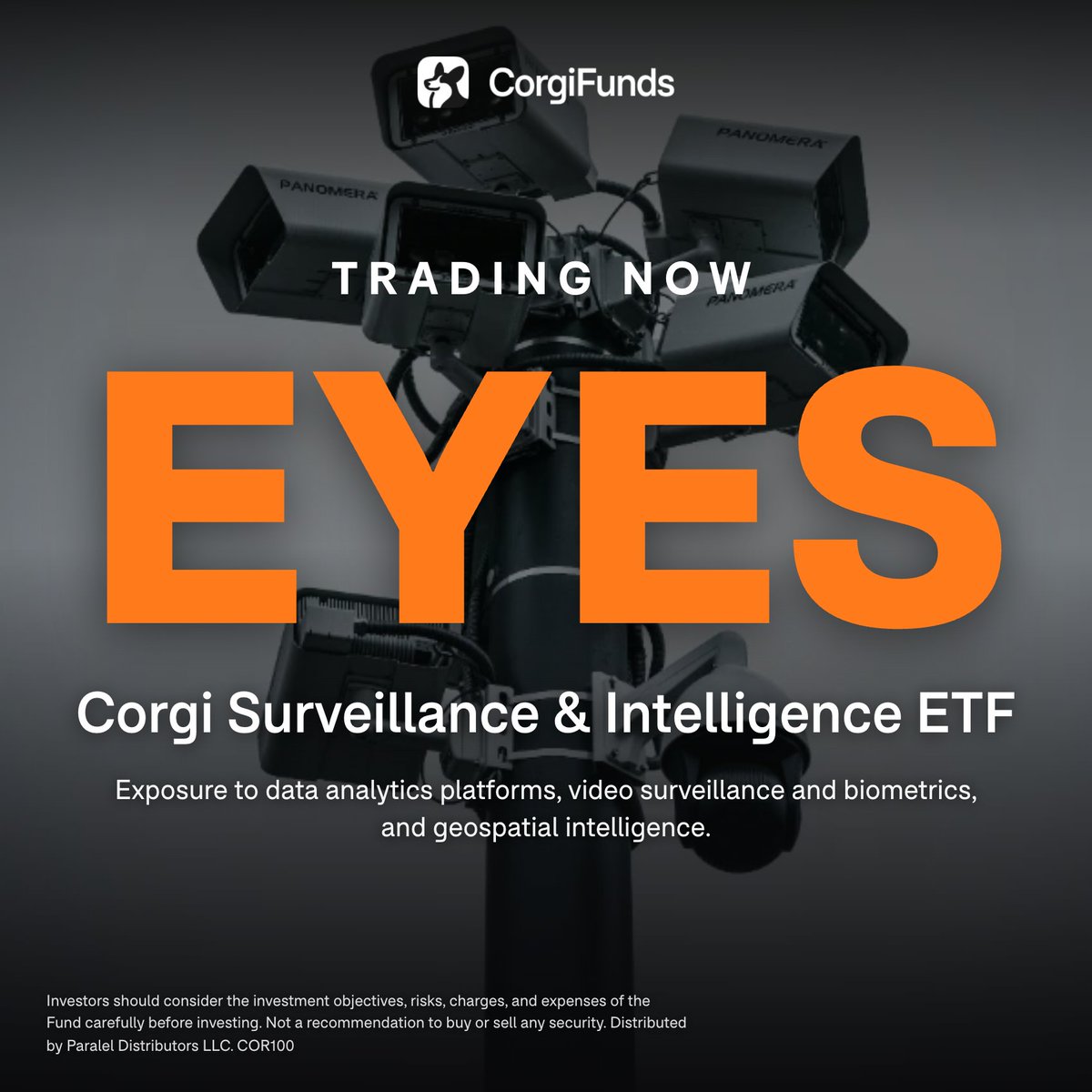 CorgiAM's tweet photo. Cameras, sensors, and analytics software are becoming standard infrastructure for governments and enterprises...

The Corgi Data & Surveillance ETF $EYES holds companies across surveillance systems, biometrics and identity verification, and enterprise data analytics.

Learn more at https://t.co/j0ZQr9mN9S