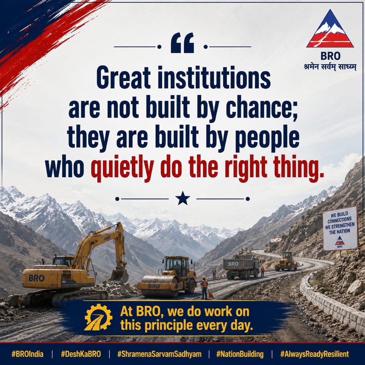 BROindia's tweet photo. #BROIndia #DeshKaBRO #ShramenaSarvamSadhyam #NationFirst #Integrity #TeamBRO #ExcellenceInService
*Great institutions are not built by chance; they are built by people who quietly do the right thing.* 🇮🇳
BRO proudly salutes Brig Ravichandran, Shri Raveesh Kumar, SE (Civ) and Shri A P Shahi, EE (Civ) for their exemplary professionalism, unwavering integrity and outstanding teamwork. Their dedication transformed technical expertise into a landmark legal victory, safeguarding the Government exchequer of over ₹27 crore.
A shining example of integrity, teamwork and selfless service—proving that when truth prevails, the Nation always wins.
JAI HIND🇮🇳
@rajnathsingh
@SethSanjayMP
@SpokespersonMoD
@adgpi
@PIB_India
@ians_india
@ANI