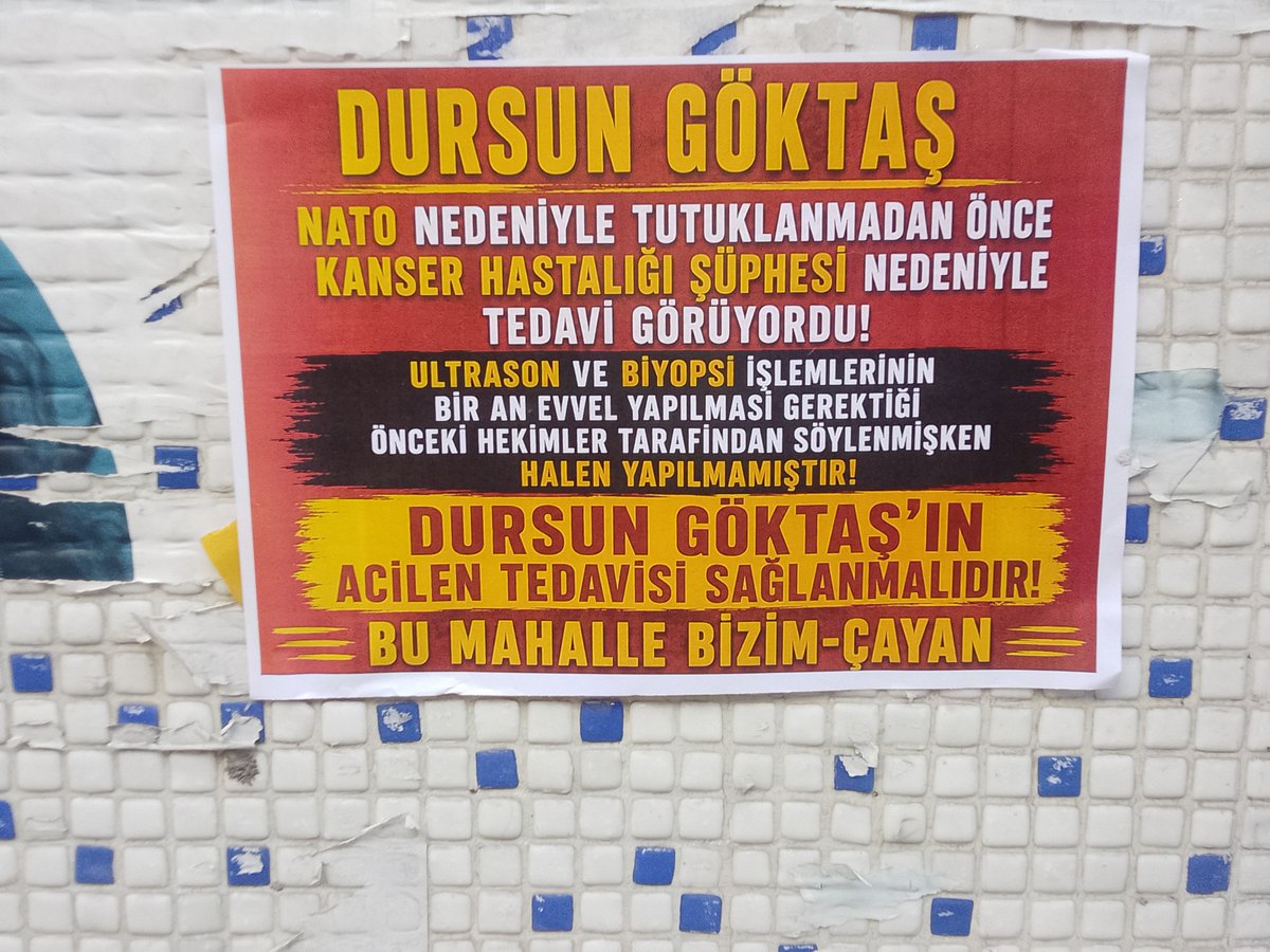 cayanbizim's tweet photo. BU MAHALLE BİZİM-ÇAYAN 
Dursun Göktaş'ın acilen tedavisi sağlanmalıdır duvar gazeteleri astı @3tayadliaileler @KadikyHalkx7 @ho_kurtulus @sariGazi0 @halkingucu_tv35 @Halkicinsaglik_ @yildizmodatoly8 https://t.co/OnLkbEuG9w