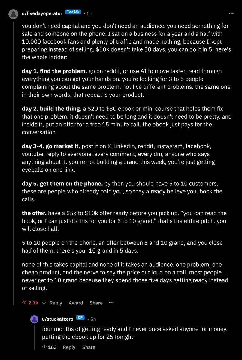 realbrianmoran's tweet photo. Someone on Reddit just LEAKED the exact 5-day process for making your first $10K: https://t.co/6hMhRWRJOq