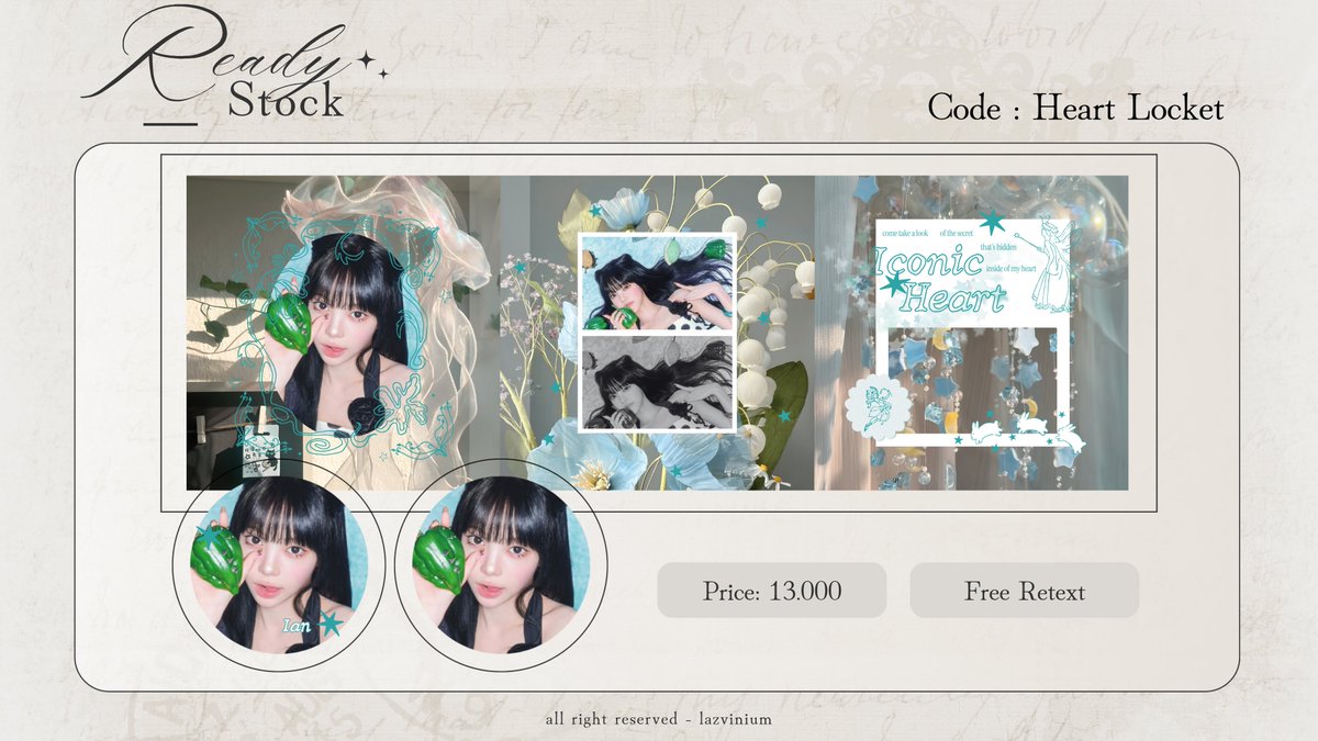 lazvinium's tweet photo. Repost are appreciated, thank you!

Good eve, sweetlings! Aku punya 2 layout ready stock Ian dari teaser terbaru dengan price yang tertera di pict dan free retext. Bisa langsung dijemput melalui DM atau Telegram Lily yaa 🩵

#bealanja https://t.co/RZDT0N2U9H
