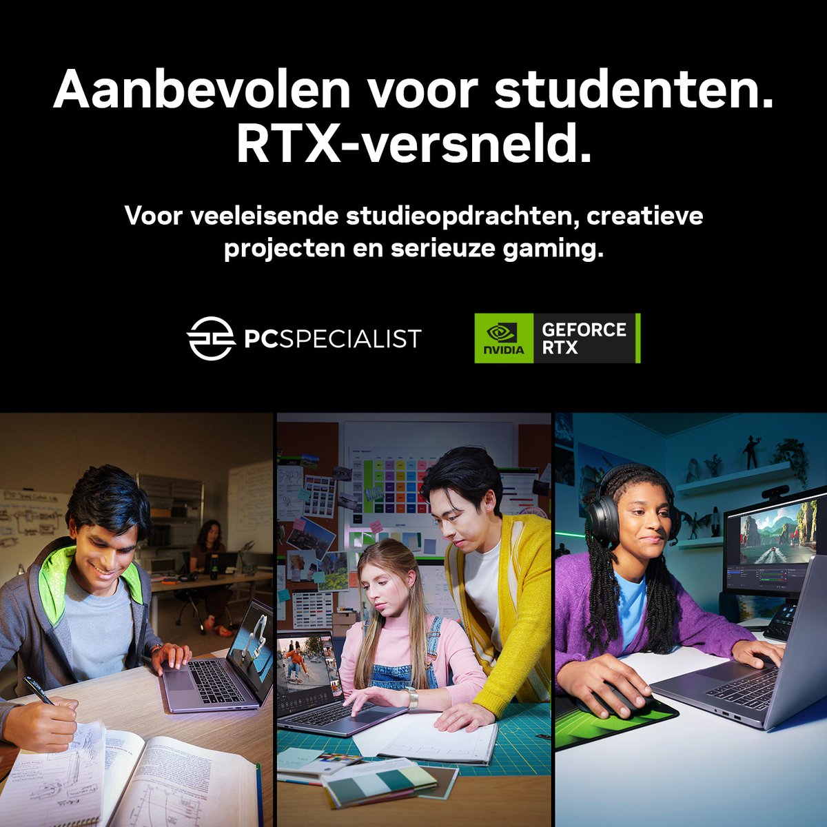 PCSpecialistBE's tweet photo. Perfect voor studie, creativiteit en gaming 🚀

Voor veeleisende studieopdrachten, creatieve projecten en serieuze gaming. Systemen met NVIDIA RTX zijn perfect voor studenten.

Configureer nu ➡️ https://t.co/xDSu5pXD0c https://t.co/cHx4EAeuFK
