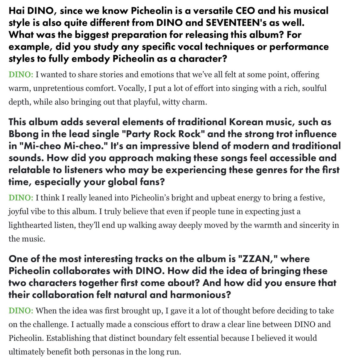 dinocarrd's tweet photo. dino's exclusive interview with cosmopolitan indonesia  #디노 #세븐틴

🦦 i hope my performance can be a space where people step away from their everyday stress and worries, even if it’s just for a moment—somewhere they can freely laugh, cry, and simply be happy

🦦 my dream is to be an artist who expresses from the heart, rather than the head, touches people’s souls rather than just their eyes, and delivers deep emotion rather than fleeting entertainment

🔗 https://t.co/BEloLutB3i