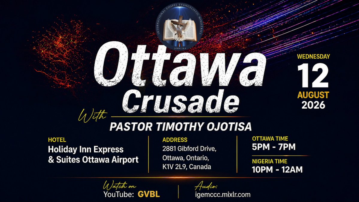 igemcity's tweet photo. β¨ OTTAWA CRUSADE IS HERE! β¨
Come and witness the saving, healing, and miracle-working power of Jesus Christ. Your life will never remain the same.
#igemccc #OttawaCrusade
#GospelCrusade #EncounterJesus #JesusChrist #Faith #Prayer #Miracles #Healing #Salvation #KingdomImpact https://t.co/aJb8lwWRLh