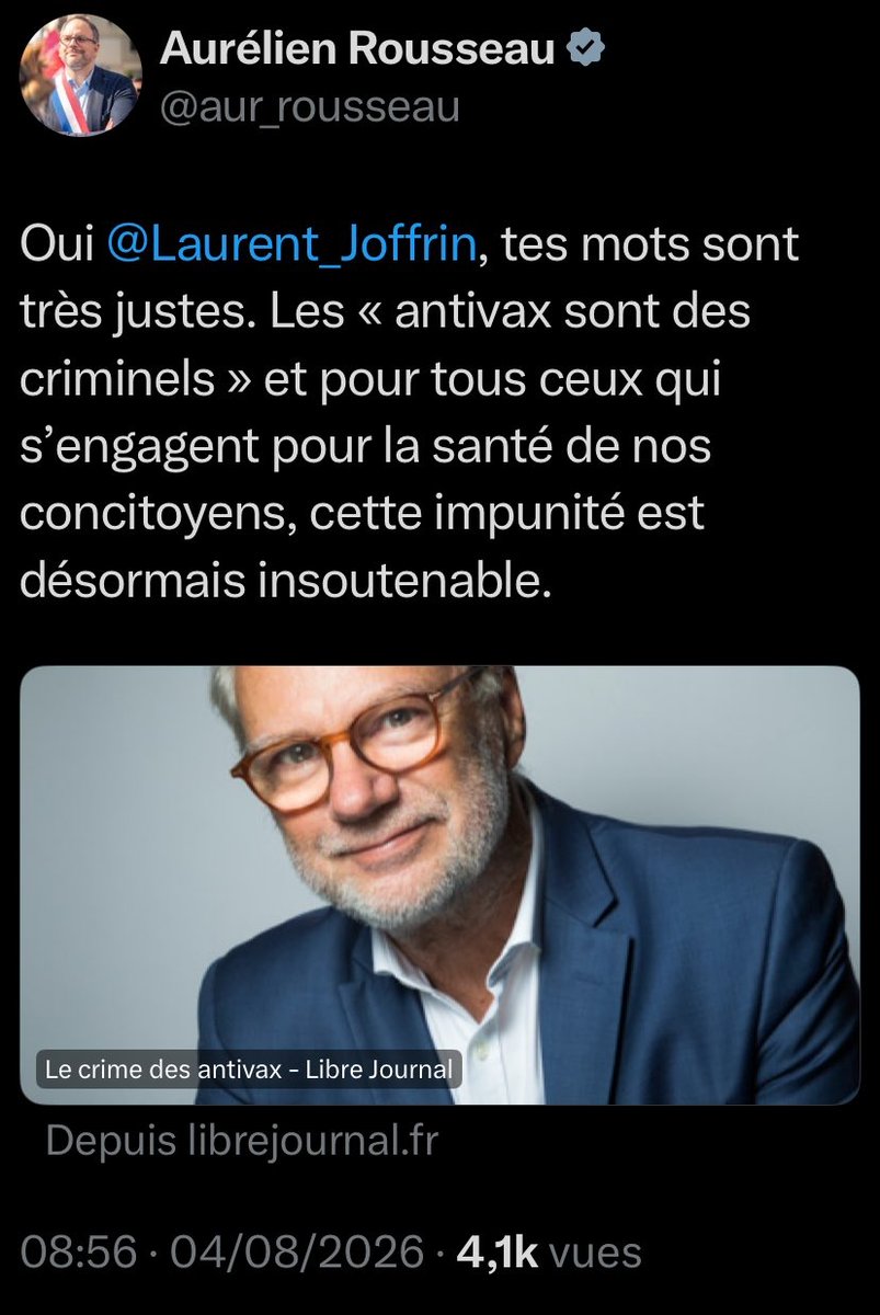 LLP_Le_Vrai's tweet photo. Rappel à @aur_rousseau : 
La "loi" est très claire : tout patient a le droit de refuser un traitement médical, y compris une vaccination, même si ce traitement est bénéfique pour sa santé. 
C'est :
1- Un droit reconnu par le code de la santé publique,
2- Un principe d'éthique médicale international,
3- Basé sur le consentement éclairé et l'autonomie de la personne. 
Son message est dangereux et irresponsable. Il divise, criminalise l'autre ! C'est de la pure folie et en plus c'est stupide !