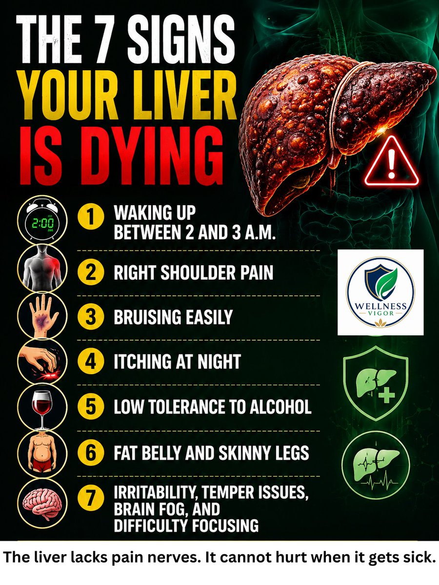 wellness0_2's tweet photo. Constantly waking up at 2 AM or dealing with weird right shoulder pain? Your liver might be sending you emergency signals.
🔗 Want to naturally heal and detox your liver? Visit our website for the ultimate liver recovery guide! 👇
https://t.co/nIntm929rk https://t.co/XYp89pyFnc