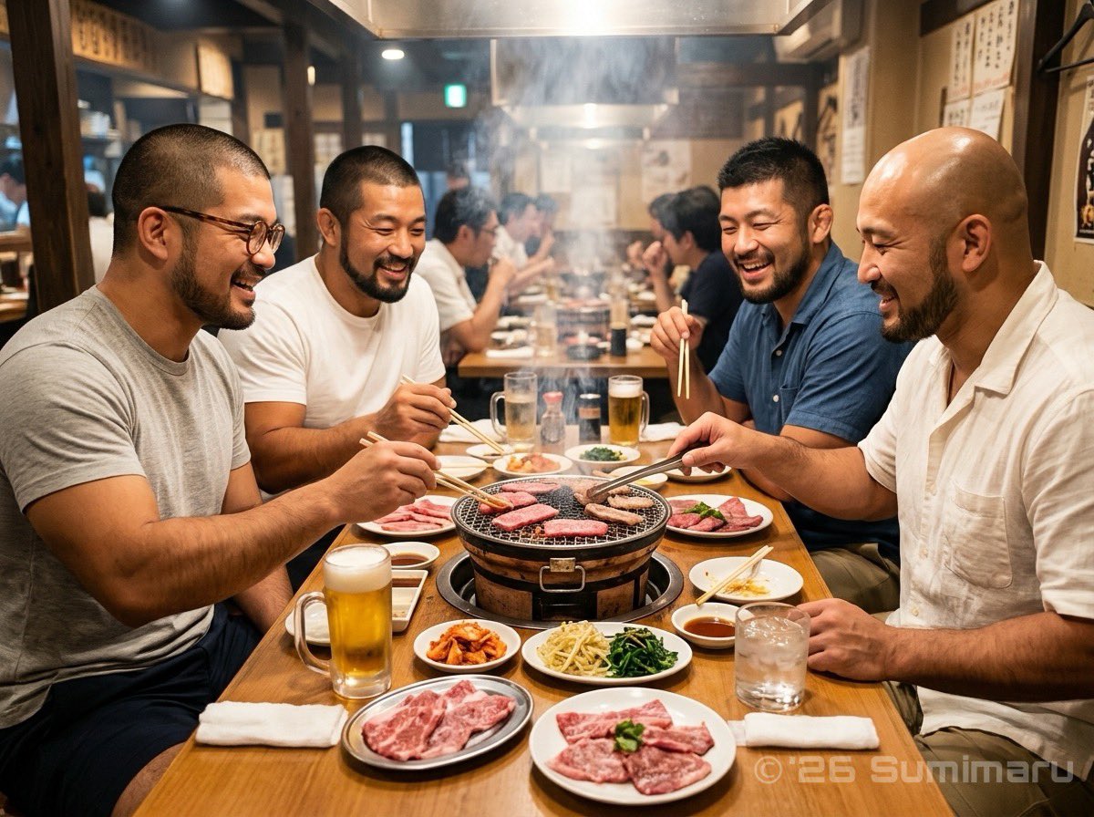 sumimaru_rd's tweet photo. "Rugged Crew Night:
Rick, Sui, Coo and Ran"
#AI男子 #Alman #AIGeneratedMan #Almale
#ruggedcrew #yakinikunight #tablebonding
#brotherhoodvibes #nightgathering #grillscene
#RuggedCrew https://t.co/OjkICARuR7
