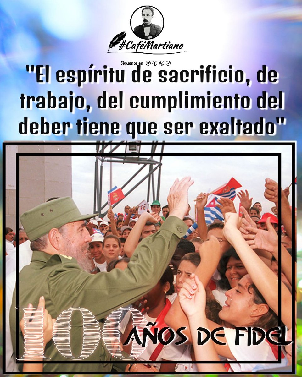 cafemartiano's tweet photo. Buenos días 🇨🇺 #CaféMartiano
✍️"Él quiere a Cuba con aquel amor de vida y muerte, y aquella chispa heroica, con que la ha de amar en estos días de prueba quien la ame de veras.”

#Fidel: "El espíritu de sacrificio, de trabajo, del cumplimiento del deber tiene que ser exaltado" https://t.co/CxfzLAPvrg